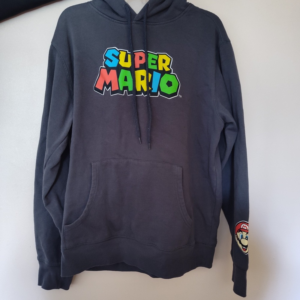 Super Mario Med hoodie gray video games drawstring Mario unisex